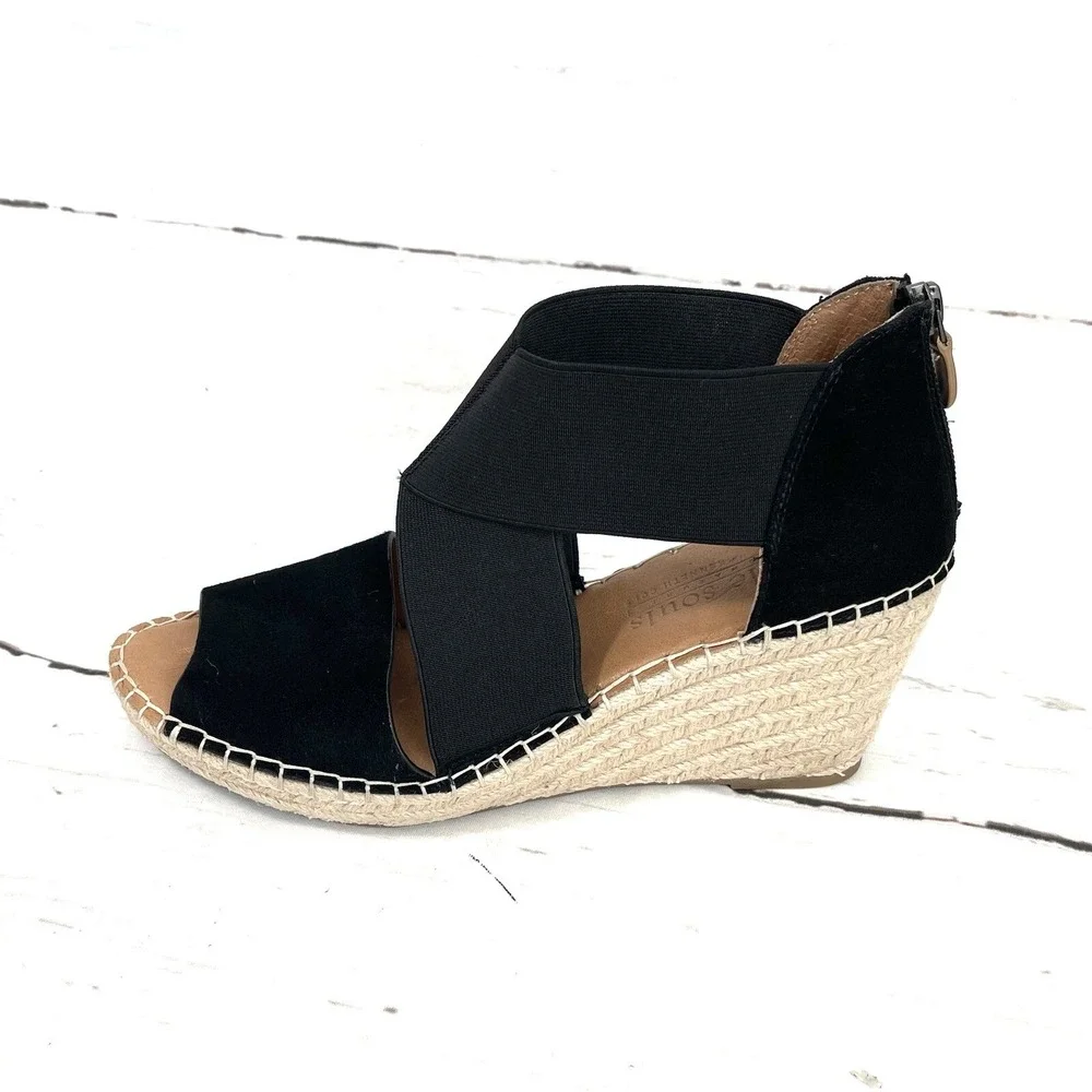 Gentle Souls Shoes Women's 10 Black Colleen Espadrille Wedge Sandals  New
